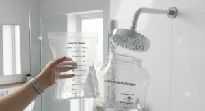 Measuring shower water flow rate in litres per minute to evaluate water efficiency