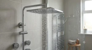 Large rainfall shower head optimized for low pressure gravity fed plumbing systems