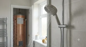 Eco friendly water saving shower head suitable for low pressure gravity fed hot water cylinders