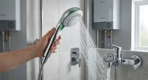 An eco friendly shower head for low water pressure systems running off a standard UK combi boiler.