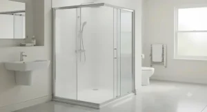 A sleek enclosed shower cubicle highlighting the ease of cleaning and maintenance for busy households.