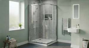 An offset quadrant shower enclosure fitted neatly into a bathroom corner