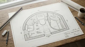 Architectural floor plan showing an offset quadrant shower tray for small bathroom maximizing floor space