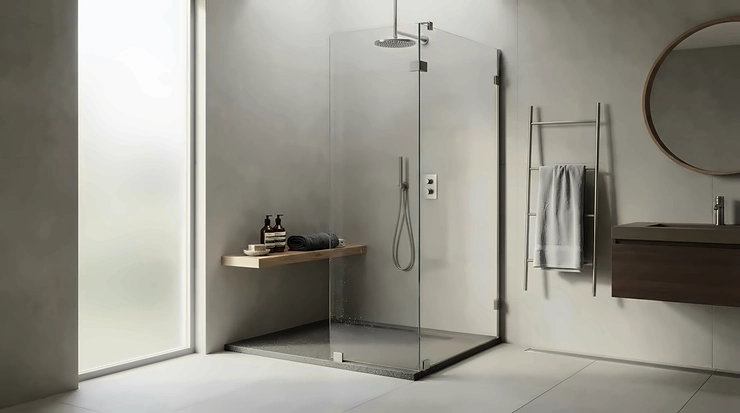 Completed walk-in wet room enclosure featured in an independent stone resin shower tray review