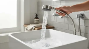 Demonstration of the consistent flow rate delivered by a 9.5kW electric shower.