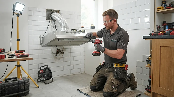 A certified engineer installing an electric shower for combi boiler in a residential home